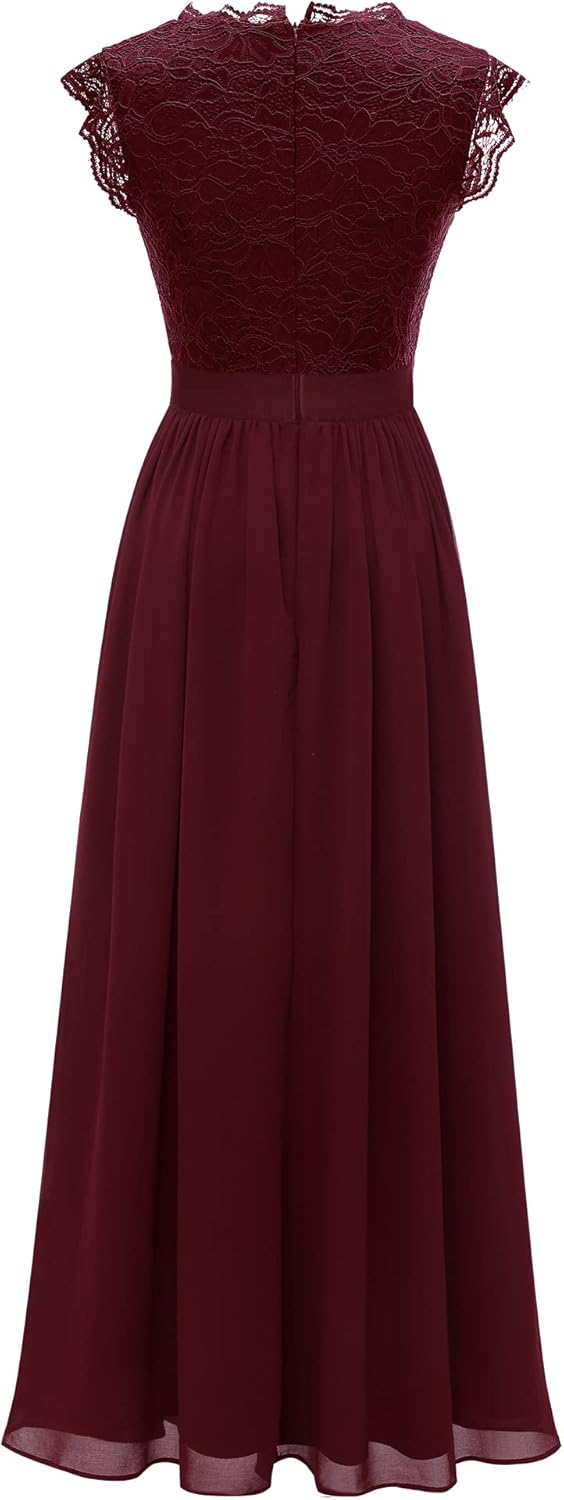 Dressystar Women's V Neck Sleeveless Lace Bridesmaid Dress Wedding Party Gown