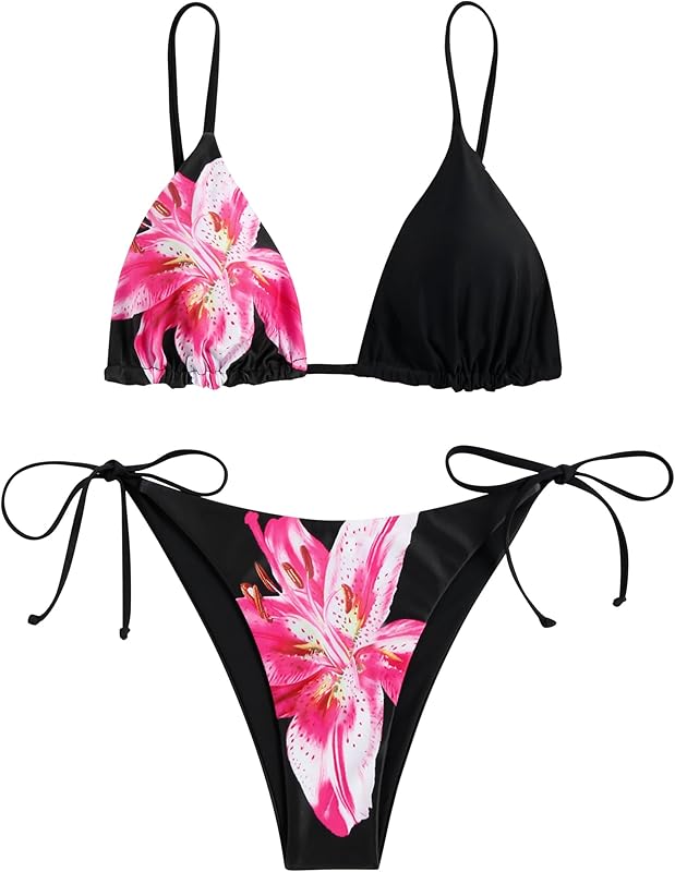 ZAFUL Women's Triangle Bikini Floral String Bikini Set Two Piece Swimsuit Bathing Suits