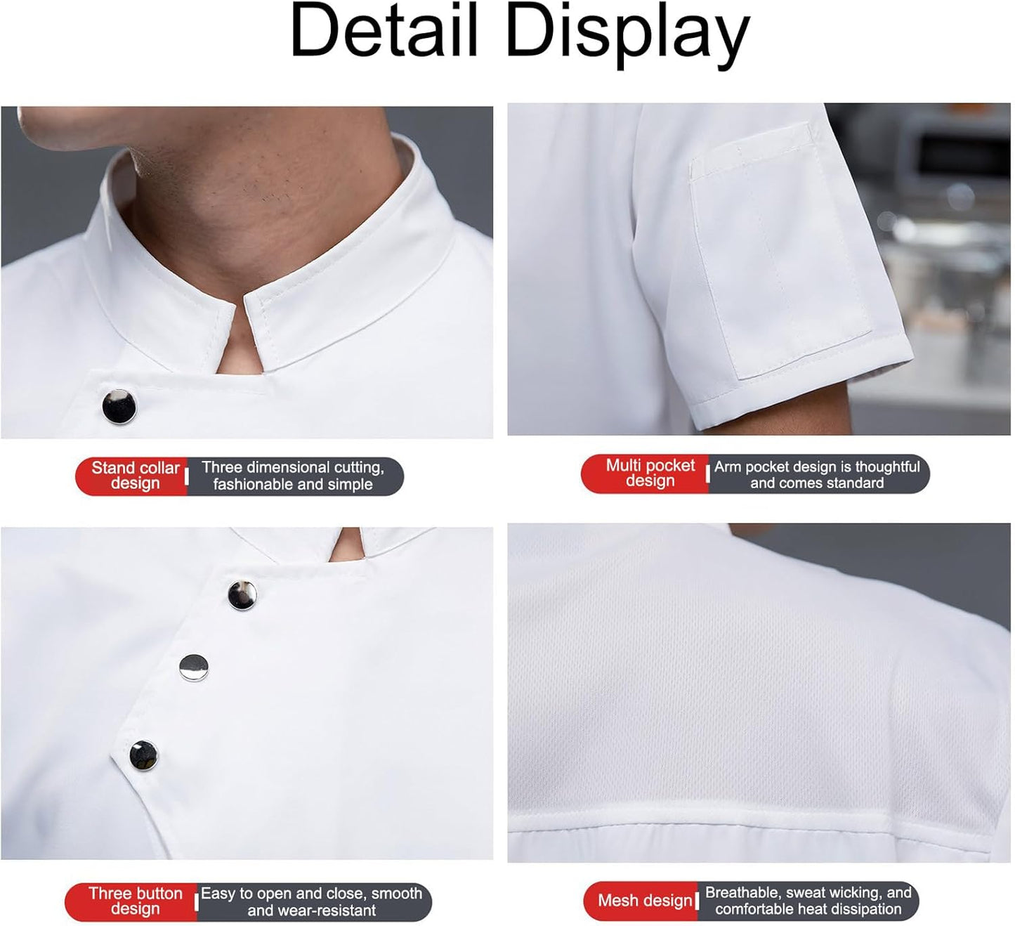 Custom Chef Coat Jacket With Embroidered Name Personalized Men's Short Sleeve Classic Chef Coat With Traditional Buttons
