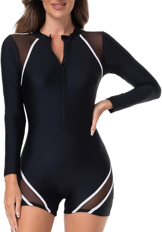 FEOYA Women’s One Piece Boyleg Bottom Surfing Swimsuit Long Sleeve Rash Guard UPF 50+ Bathing Suit Swimwear 2025