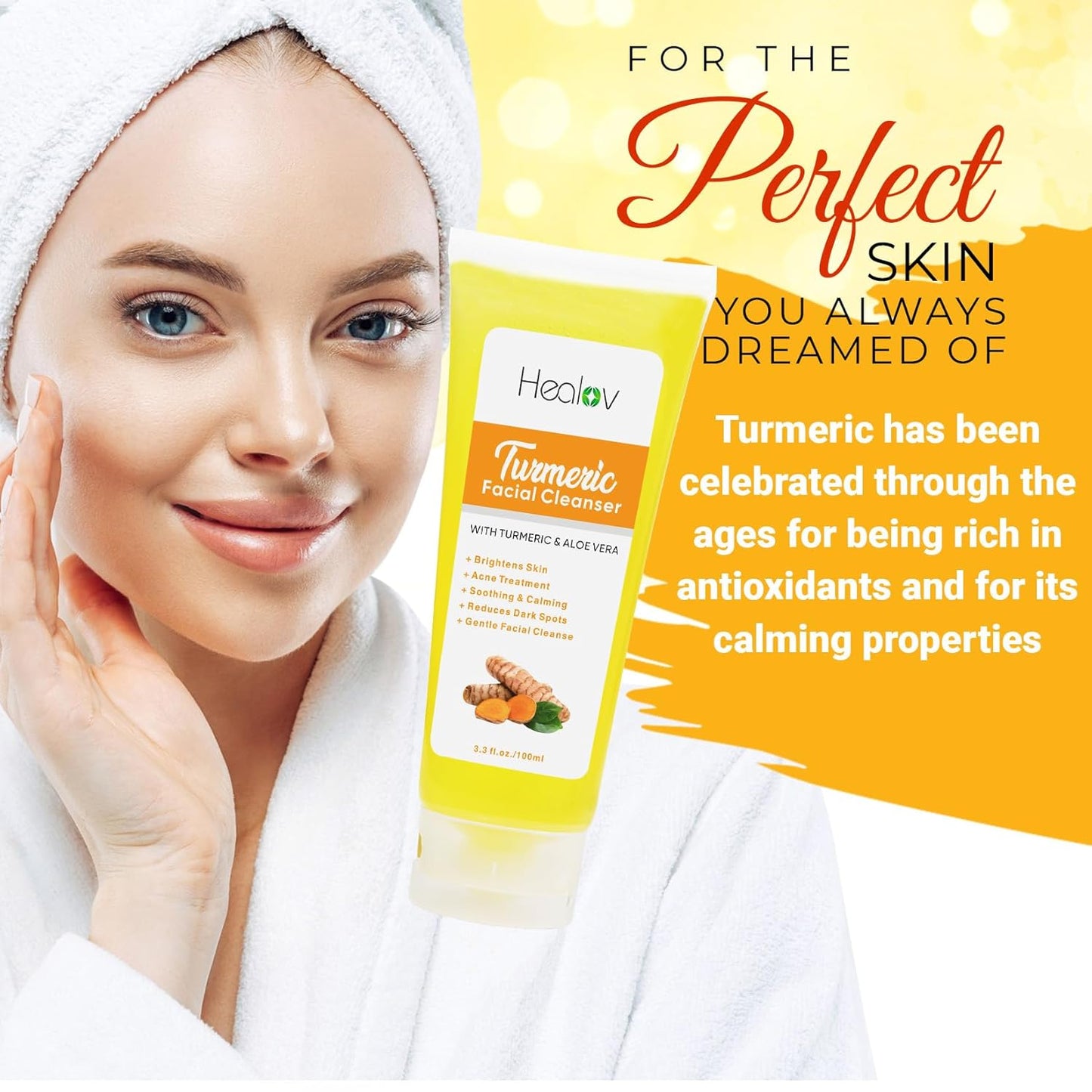 Turmeric Face Wash, Turmeric Clear Skin Liquid Soap – 100% Natural Anti Aging Exfoliating Facial Cleanser for Spots, Age Spots, Sun Damage, Discoloration – Cleansing Soap Skin Detox Treatment