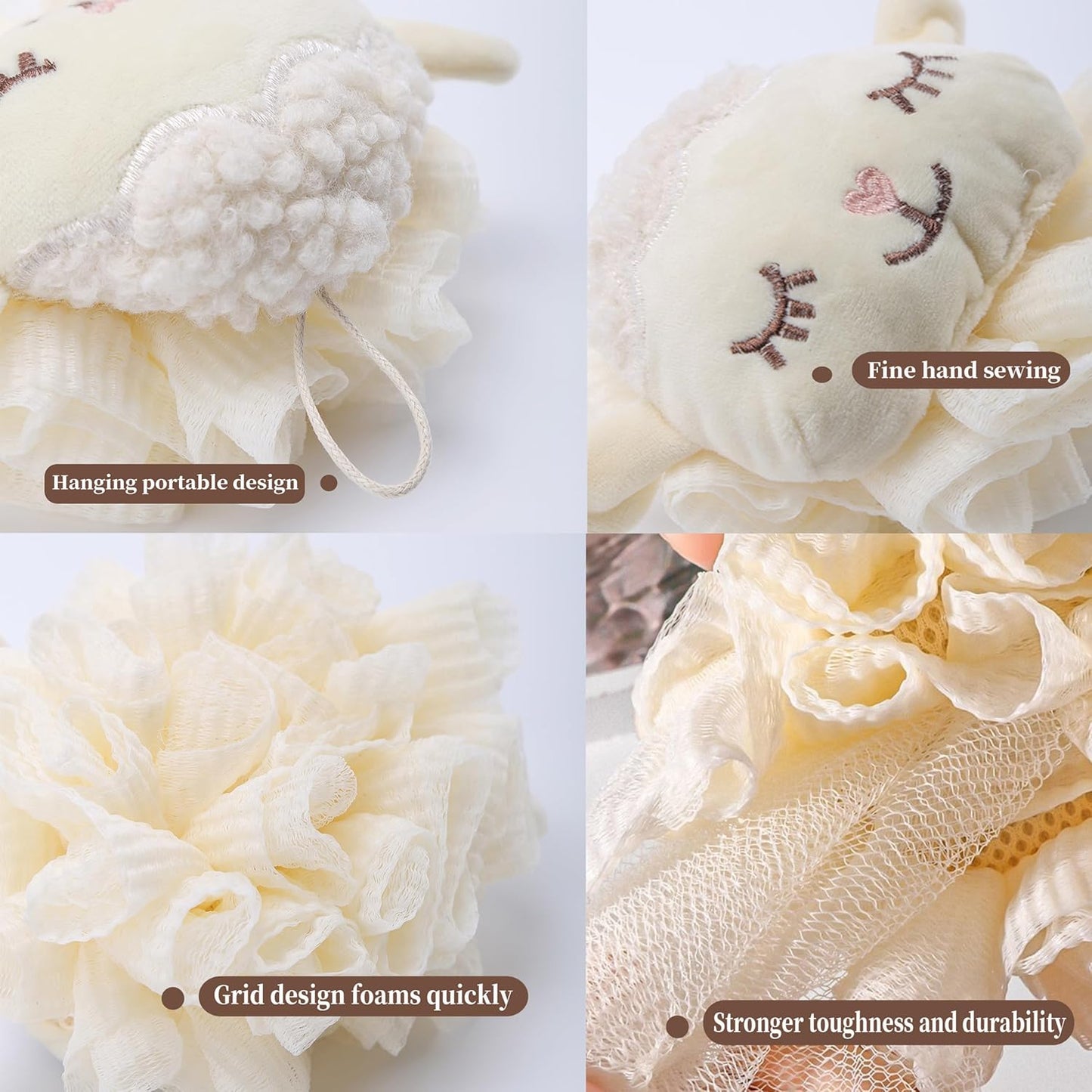 Kids Bath Loofah Sponge Exfoliating Body Scrubber [2-Pack],Cute Cartoon Sheep Shape Toddler Shower Bath Loofah Sponge Puff for Kids,Baby,Women,Boys and Girls