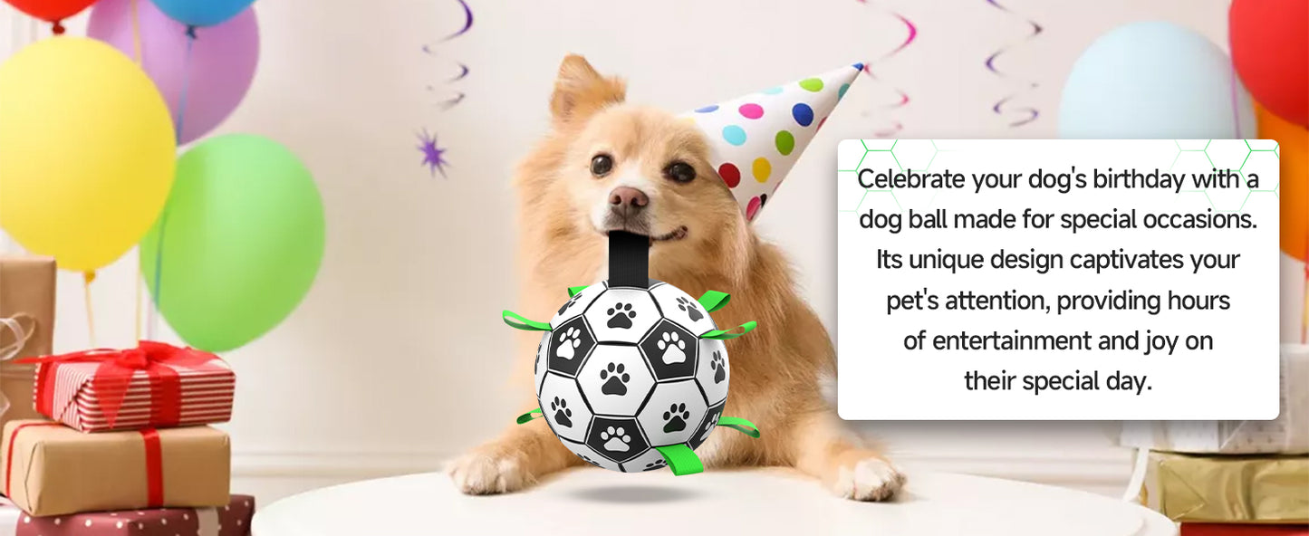 QDAN Dog Toys Balls, Dog Soccer Ball with Straps, Dog Birthday Gifts, Herding Ball, Durable Dogs Balls for Small Medium Pet, Puppy Outdoor Water Toy, World Cup Soccer (6 Inch)