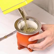 Argentina Yerba Mate Cup With Ceramic liner Straw Tea Gourd Mug One Bombilla Mate a Cleaning Brush (brown)