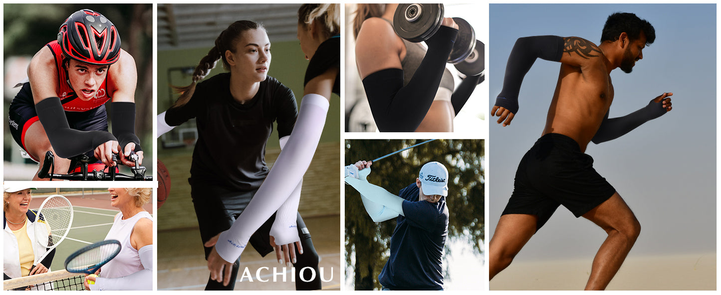 Achiou Arm Sun Sleeves Compression UV Protection Cooling for Men Women Summer Sunblock Basketball Football, Cover Arms Tattoo