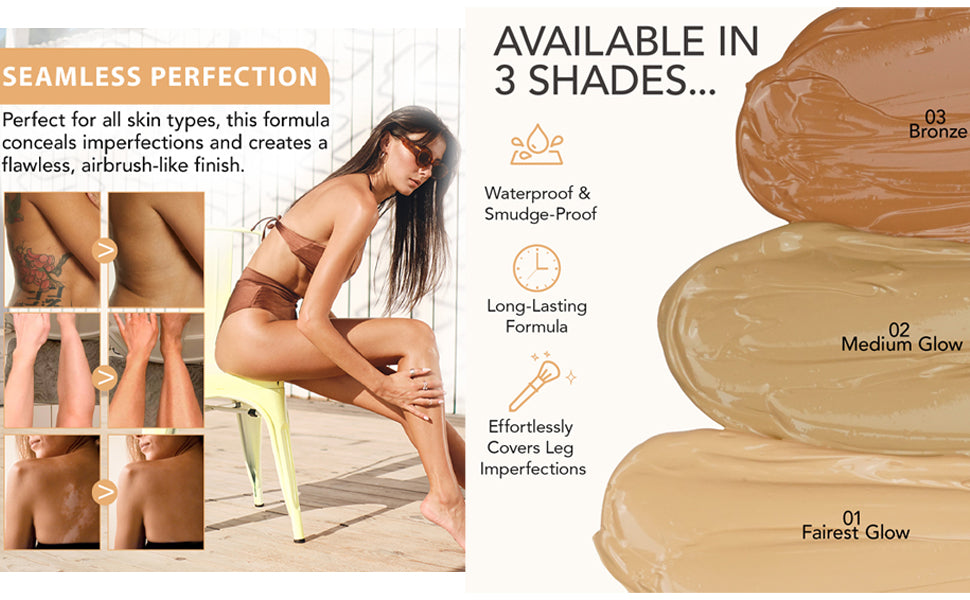 Dulele Leg and Body Makeup Foundation, Waterproof Leg & Body Tattoo Scar Cover up, Body Coverage Tattoo Concealer, No Transfer, Covers Varicose Veins for All Skin Tones (Bronze, M)