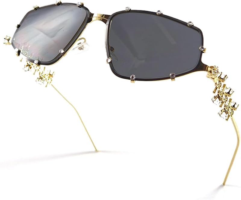 Y2K Futuristic Blue Light glasses for Women, Retro 90s Narrow Rectangle Eyewear with Diamond LA047