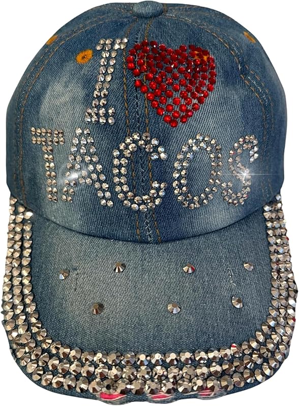 Popfizzy Bedazzled Hat for Women and Girls, Rhinestone Denim and Diamond Hat, Fun Adult Bling Hats, Sparkly Gifts, One Size