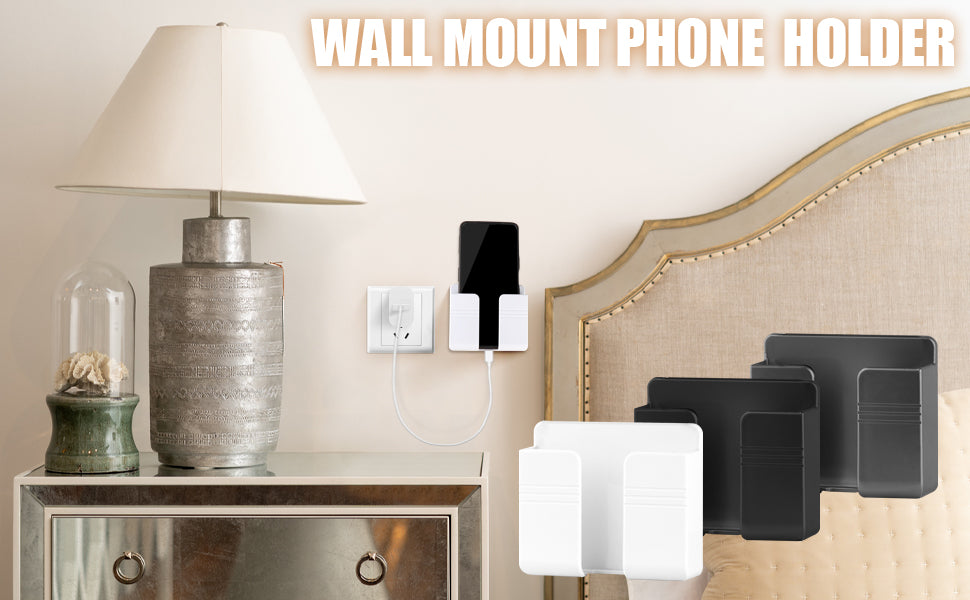CEI&BPY 2Pcs Phone Holder Wall Mounted, Phone Stand with Self Adhesive. Phone Holder for RV Charging.Compatible with iPhone and Android (2Pack-White)
