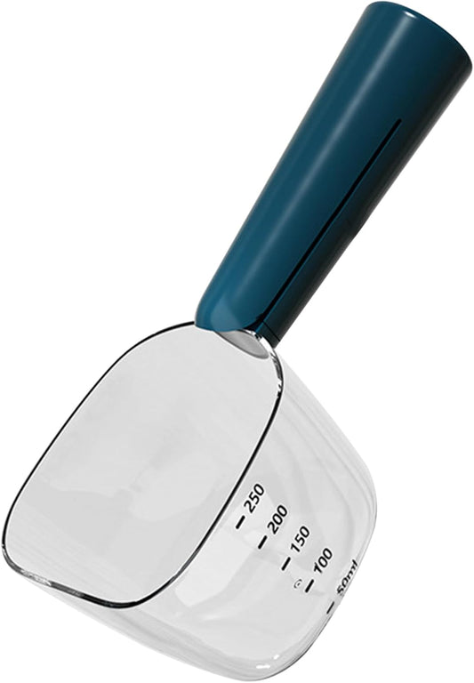 SWEETBIUTI Tasse à mesurer de nourriture pour chien avec échelle, pelle précise pour nourriture pour animaux de compagnie avec clips pour sac de nourriture pour chien, cuillère multifonction en ABS