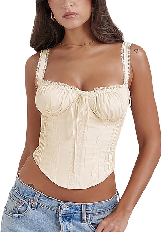 Women's Lace Up Cami Corset Tops Cold Shoulder Zip Side Ties Back Sexy Going Out Bodyshaper Bustier Top