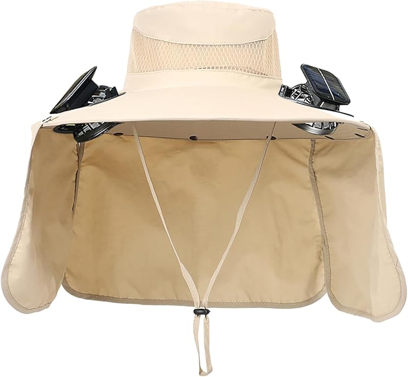 Outdoor Wide Brim Sun Hat with 2 Solar Fan - 2025 Sun Bucket Hat for Men Women, UPF 50+ Bucket Fishing Beach Hat Fan Built in