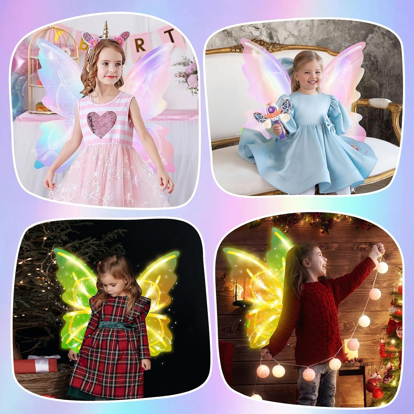 Electric Fairy Wings and princess wand for Girls, Princess Dress up Costume, Moving Butterfly Wings with LED Lights and Music, Toys for Kids as Halloween Birthday Christmas Party Cosplay Gift