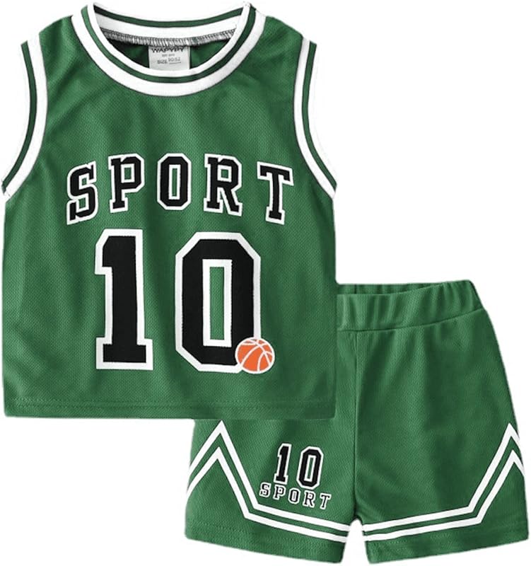 Volunboy Kids Sports Shorts Sets Boys Jerseys Tracksuit 2 Piece Basketball Performance Tank Top and Mesh Shorts Set