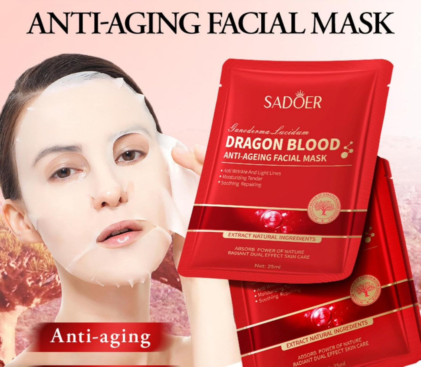 For SADOER Ganoderma Lucidum Moisturizing Facial Masks,Deep Nourishing Rejuvenating Mask,Face Mask Patches,Brighten Complexion 25mlx10pcs