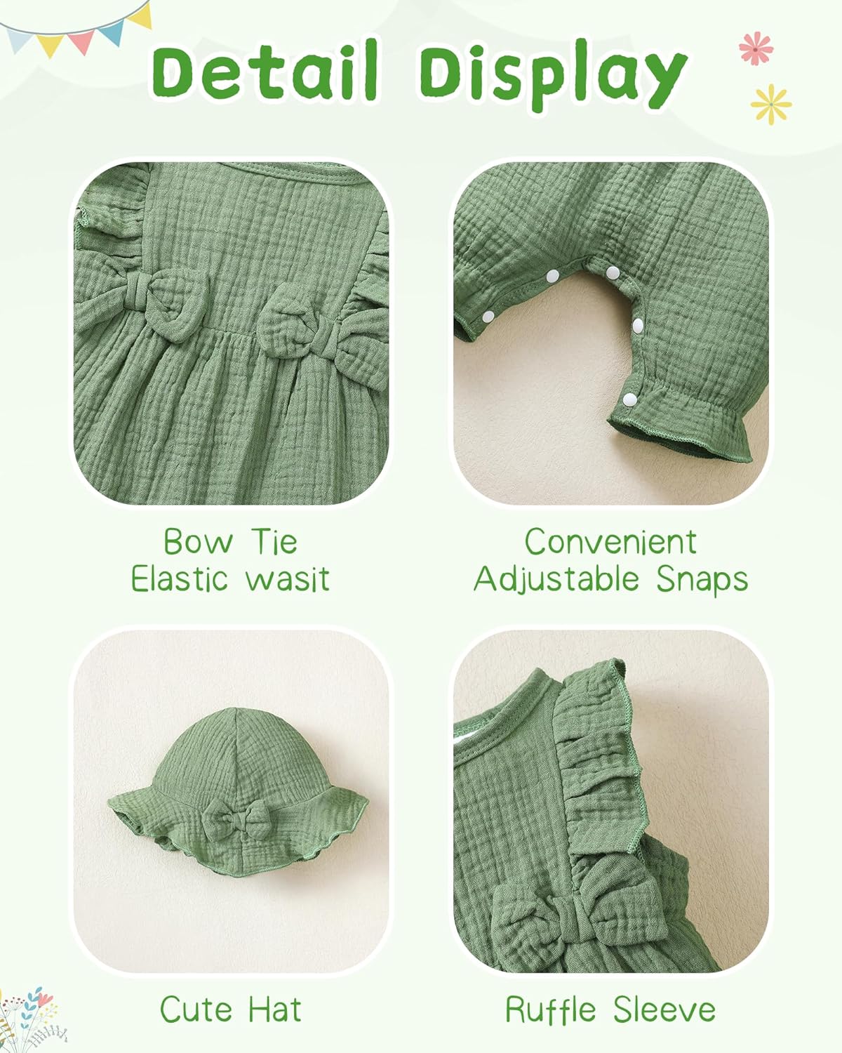SUNNY PIGGY Newborn Baby Girl Clothes Baby Girl One Piece Romper Fall Winter Long Sleeve with Hat Sets Cute Infant Outfits