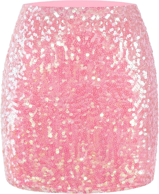 Maner Women's Sequin Skirt Sparkle Stretchy Bodycon Mini Skirts Night Out Party