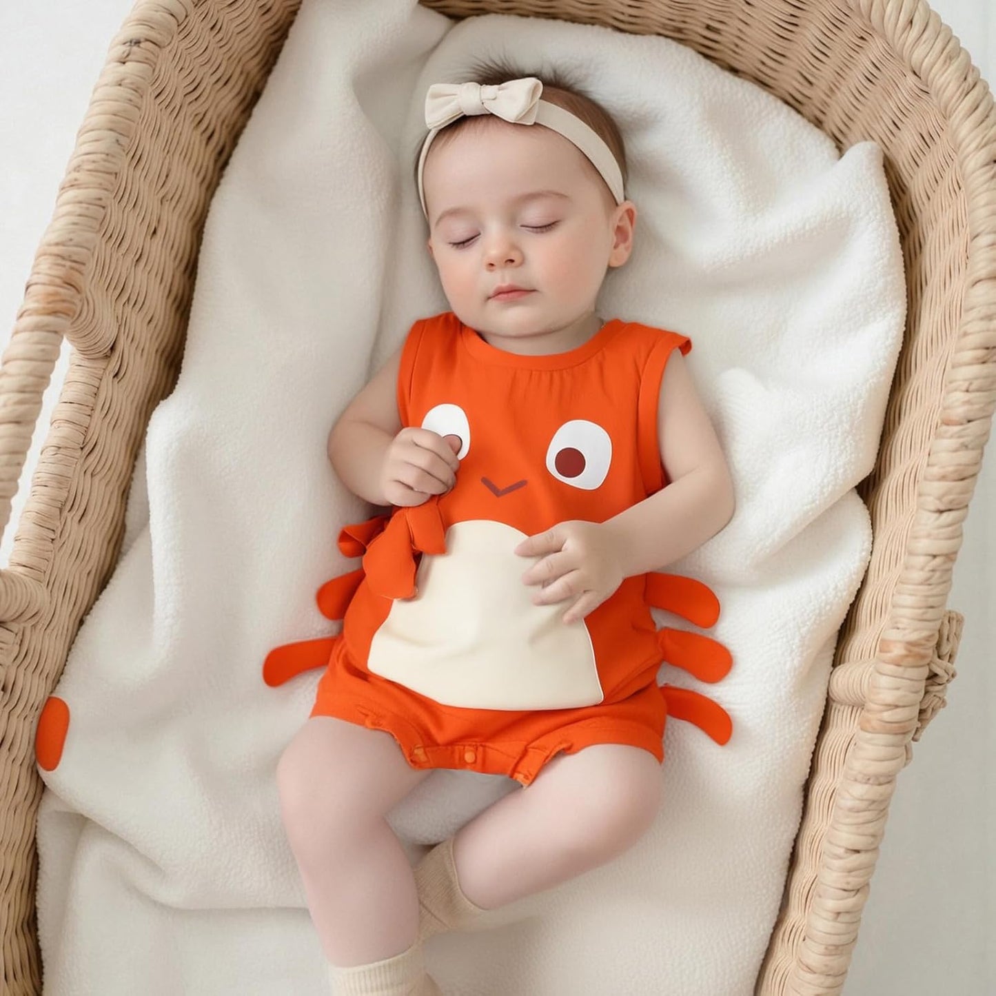 Newborn Crawfish Outfit Baby Girl Smocked Outfits Lobster Costume Onesie Sleeveless Summer Clothes