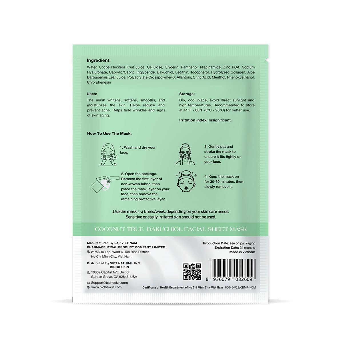 Premium Coconut Bakuchiol Facial Sheet Mask – Plant-Based Retinol Alternative – Hydrating & Anti-Aging True Cellular Mask – 3 Sheets/Box
