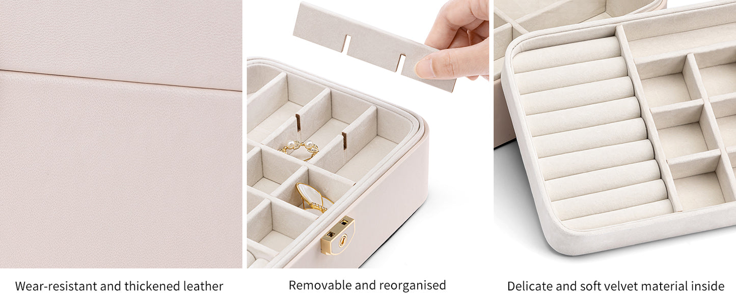 Vlando Jewelry Box Organizer for Women Girls, 2 Layer Jewelry Case with Lock,Jewelry Storage Earrings Necklace,Rings,Gift for Teachers Wedding Birthday Gifts-Cream White