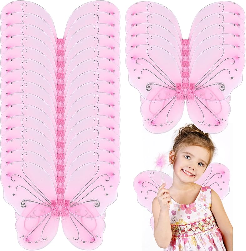 Chivao 20 Pieces Fairy Wings Butterfly Wings Dress up Birthday Wedding Decoration Halloween Party Accessory for Kids Girls