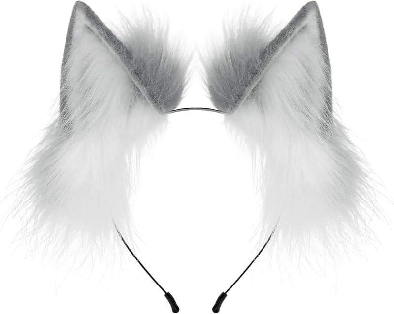 QinRuan Fox Cat Long Fur Ears Hair Headwear Wolf Animal Anime Halloween Cosplay Costume