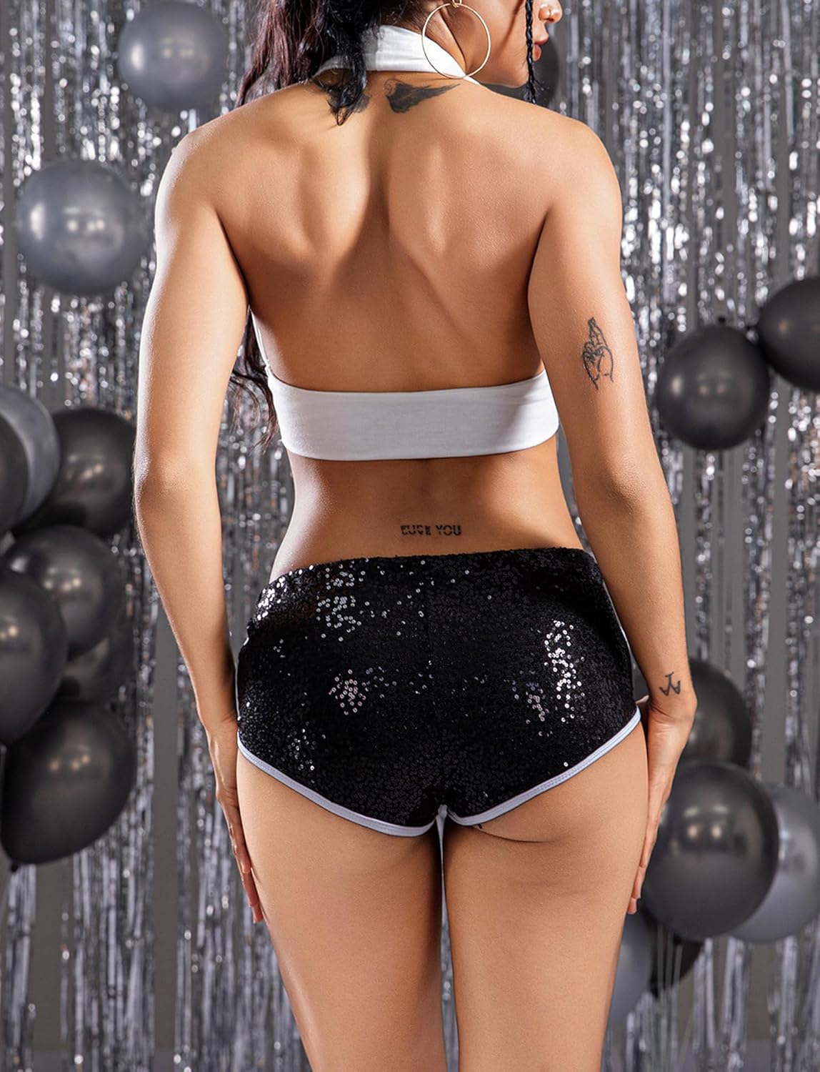 SEAUR Women's Sexy Sequins Booty Shorts Sparkly Low Waist Shorts Dance Rave Bottoms