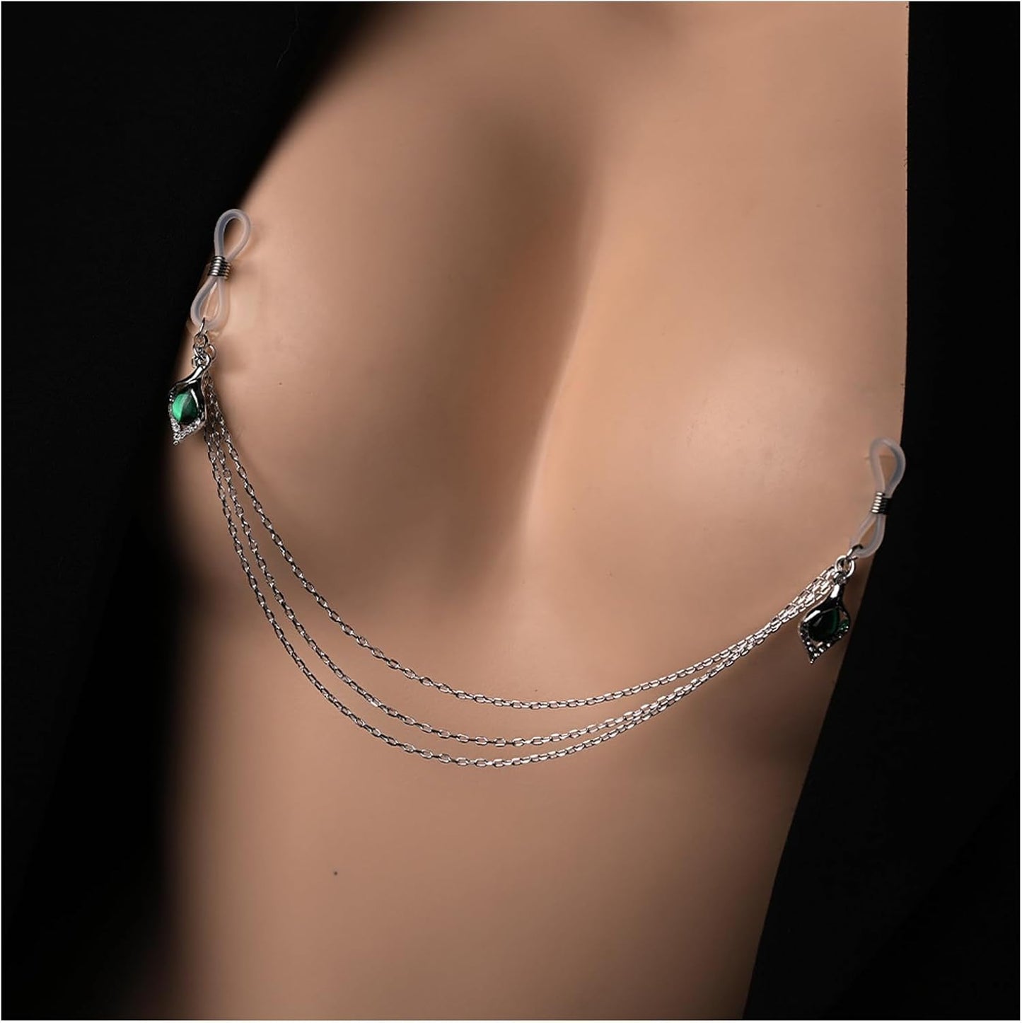 Sexy Green Crystal Pendant Non Piercing Nipple Chain Jewelry for Women Layered Drop Chest Chain Jewelry Festival Rave Nipple Accessories Jewelry