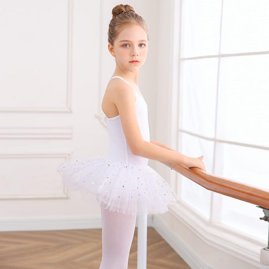 Bezioner Girls' Ballet Dress with Tutu Skirt Children Cotton Leotard Sleeveless Dance Outfits