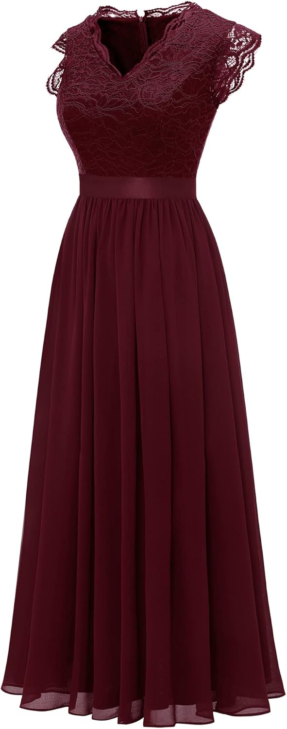 Dressystar Women's V Neck Sleeveless Lace Bridesmaid Dress Wedding Party Gown