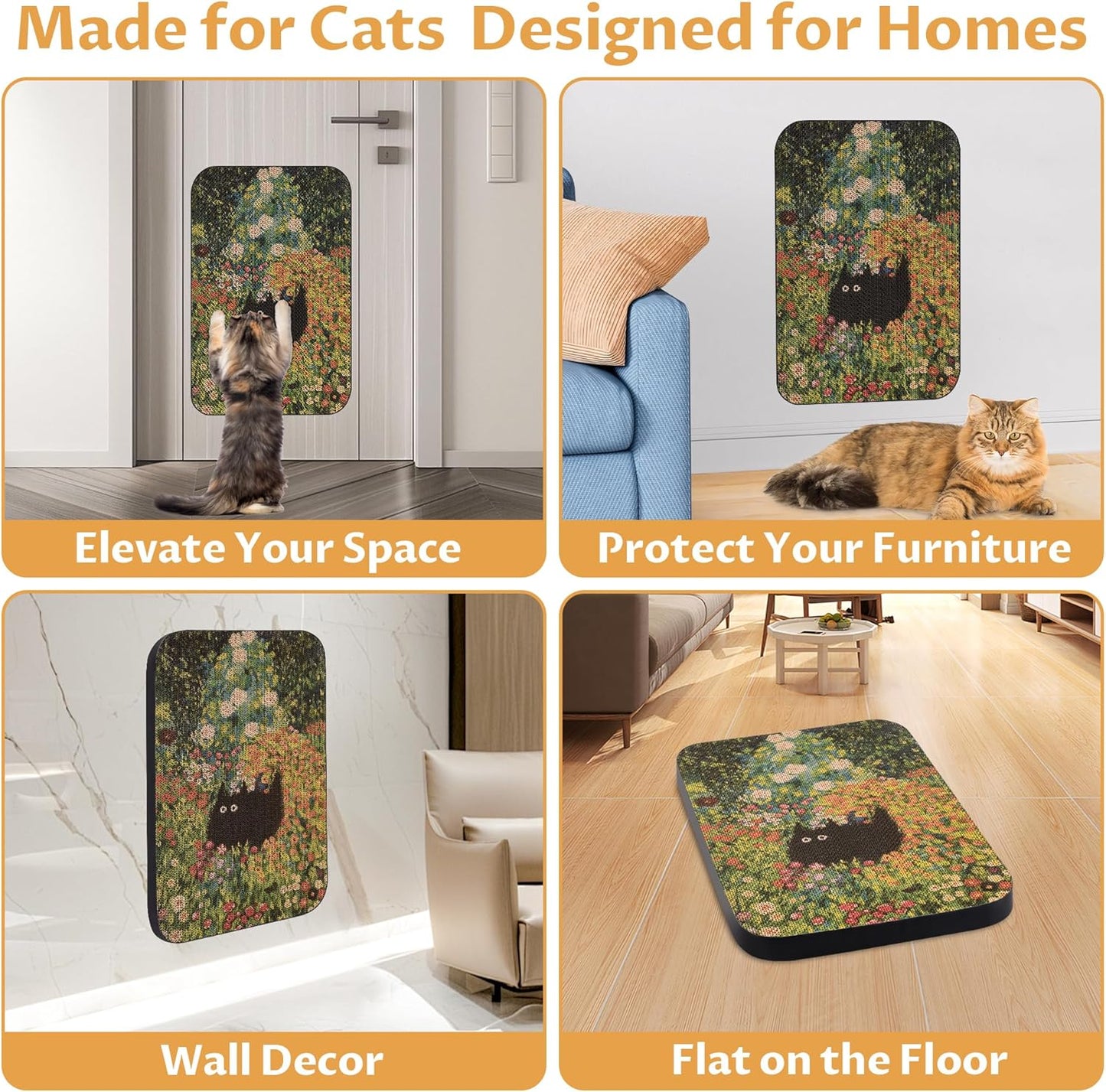 Art Cat Wall-Mountable Scratching Board 16.7x11x1 Inch Cat Wall Scratch Pad and Scratcher for Indoor Cats Furniture Protector（Flower Garden）
