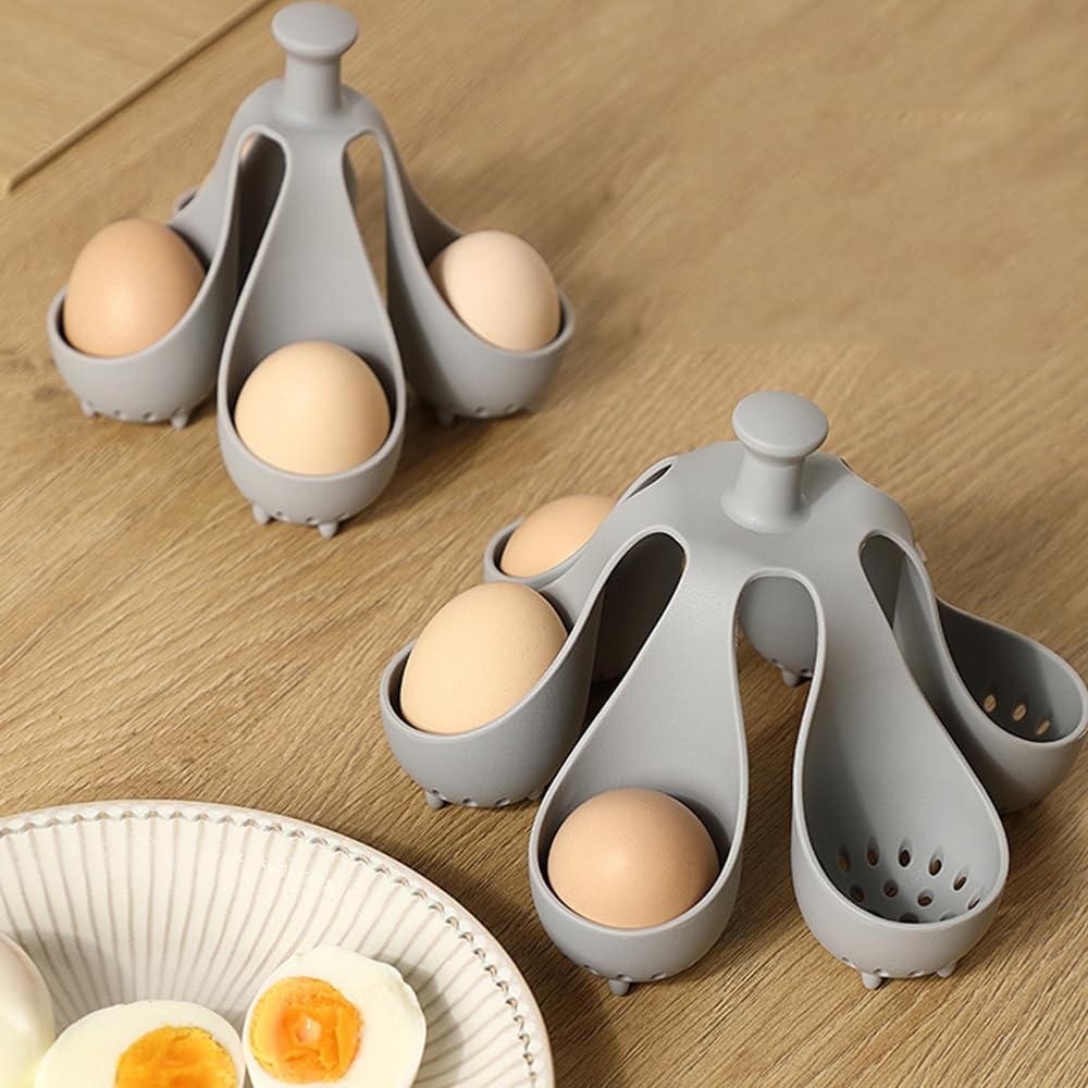 Egg Boiler Rack, Freestanding Egg Boiler,Egg Cooker for Making Soft or Hard Boiled Eggs, Holds 10 Eggs-Resistant Silicone Egg Cooker with Drainage & Handle Flexible Washable Egg Gadgets