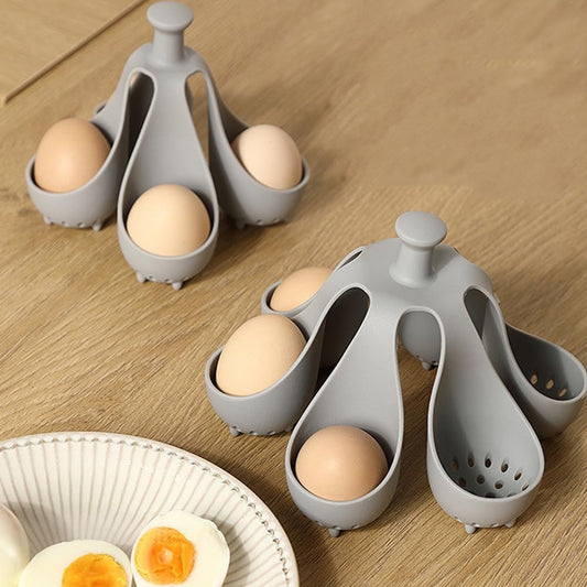 Egg Boiler Rack, Freestanding Egg Boiler,Egg Cooker for Making Soft or Hard Boiled Eggs, Holds 10 Eggs-Resistant Silicone Egg Cooker with Drainage & Handle Flexible Washable Egg Gadgets