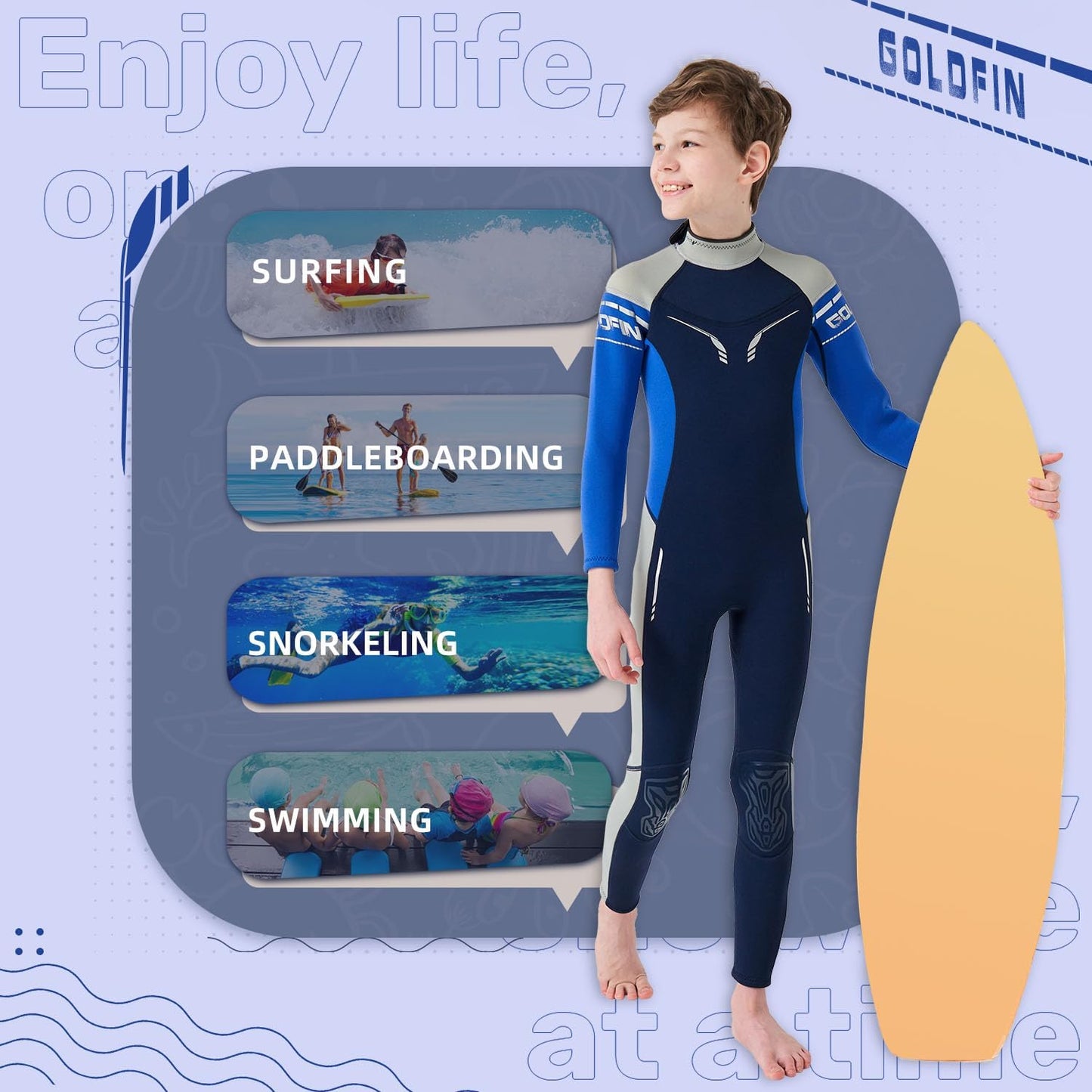 Goldfin Kids Wetsuit, Boys Girls 3mm Wet Suits Youth Toddler Neoprene Back Zip Keep Warm for Cold Water Swimming Diving Snorkeling Surfing Paddleboarding