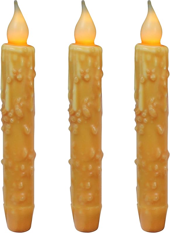 CVHOMEDECO. Real Wax Hand Dipped Battery Operated LED Timer Taper Candles Country Primitive Flameless Lights Décor, 6-3/4 Inch, Matt Black, 3 PCS in a Package