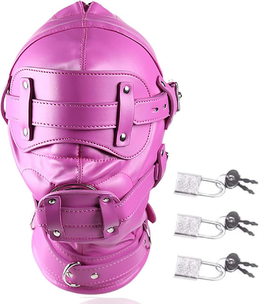 Soft Leather Halloween Mask, Full Face Breathable Portable Headgear Cosplay Head Hood Mask, Funny Masquerade Costume (3.93 inch, Pink)