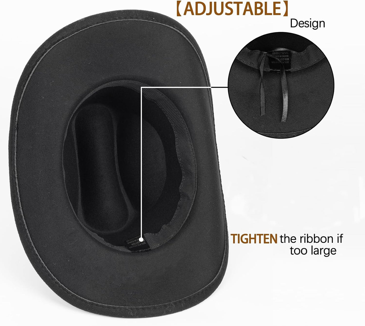 Western Cowboy Hat for Men Women Classic Roll Up Fedora Hat with Buckle Belt(Size:S-M)