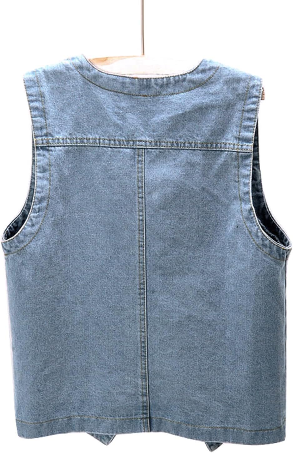 Womens Sleeveless Denim Vest V Neck Button Down Jean Waistcoat Y2K Casual Trendy Loose Fit Lightweight Jackets with Pockets