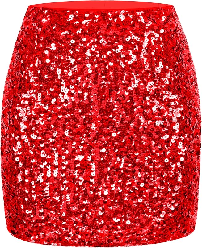Maner Women's Sequin Skirt Sparkle Stretchy Bodycon Mini Skirts Night Out Party