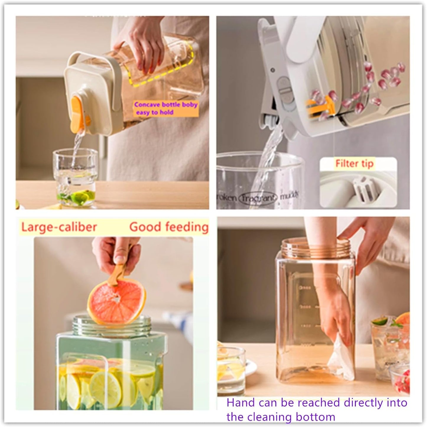 GeRRiT 123fl oz cold water bottle, clear plastic kettle with lid, refrigerator kettle, BPA-free, shatters resistant, perfect for iced tea, Sangria, lemonade, juice, milk, etc (warm white), neutral