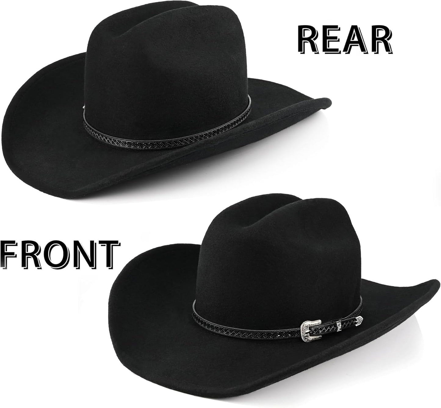 100% Wool Western Cowboy Hat for Men Women Classic Fedora Hat Felt Cowgirls Hats with Two Decorative Bands