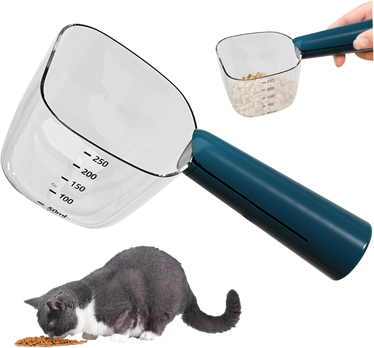 SWEETBIUTI Tasse à mesurer de nourriture pour chien avec échelle, pelle précise pour nourriture pour animaux de compagnie avec clips pour sac de nourriture pour chien, cuillère multifonction en ABS
