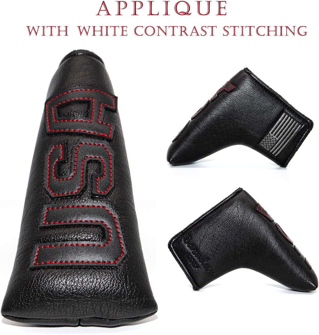 Barudan Golf Black Putter Headcover Covers Cover for Blade Style Putters, Magnetic USA Flag Blade Putter Headcovers with Magnet for Men