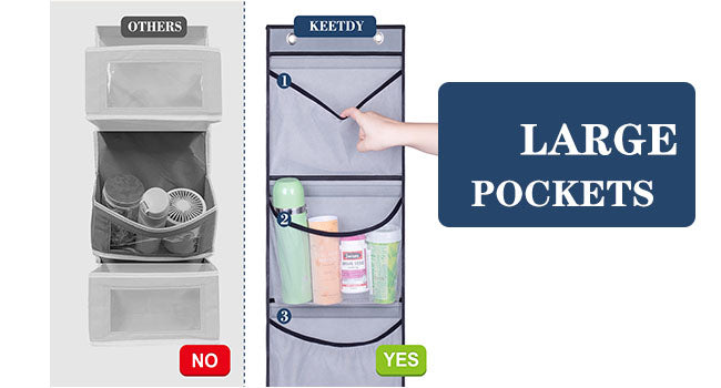 KEETDY Hanging Shelves Over the Door Organizer Storage for Closet with 5 Pockets Organizer for Bedroom Bathroom, 2 Pack（Grey）