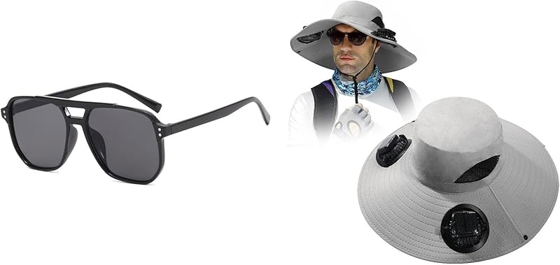 Outdoor Wide Brim Sun Hat with 2 Solar Fan - 2025 Sun Bucket Hat for Men Women, UPF 50+ Bucket Fishing Beach Hat Fan Built in