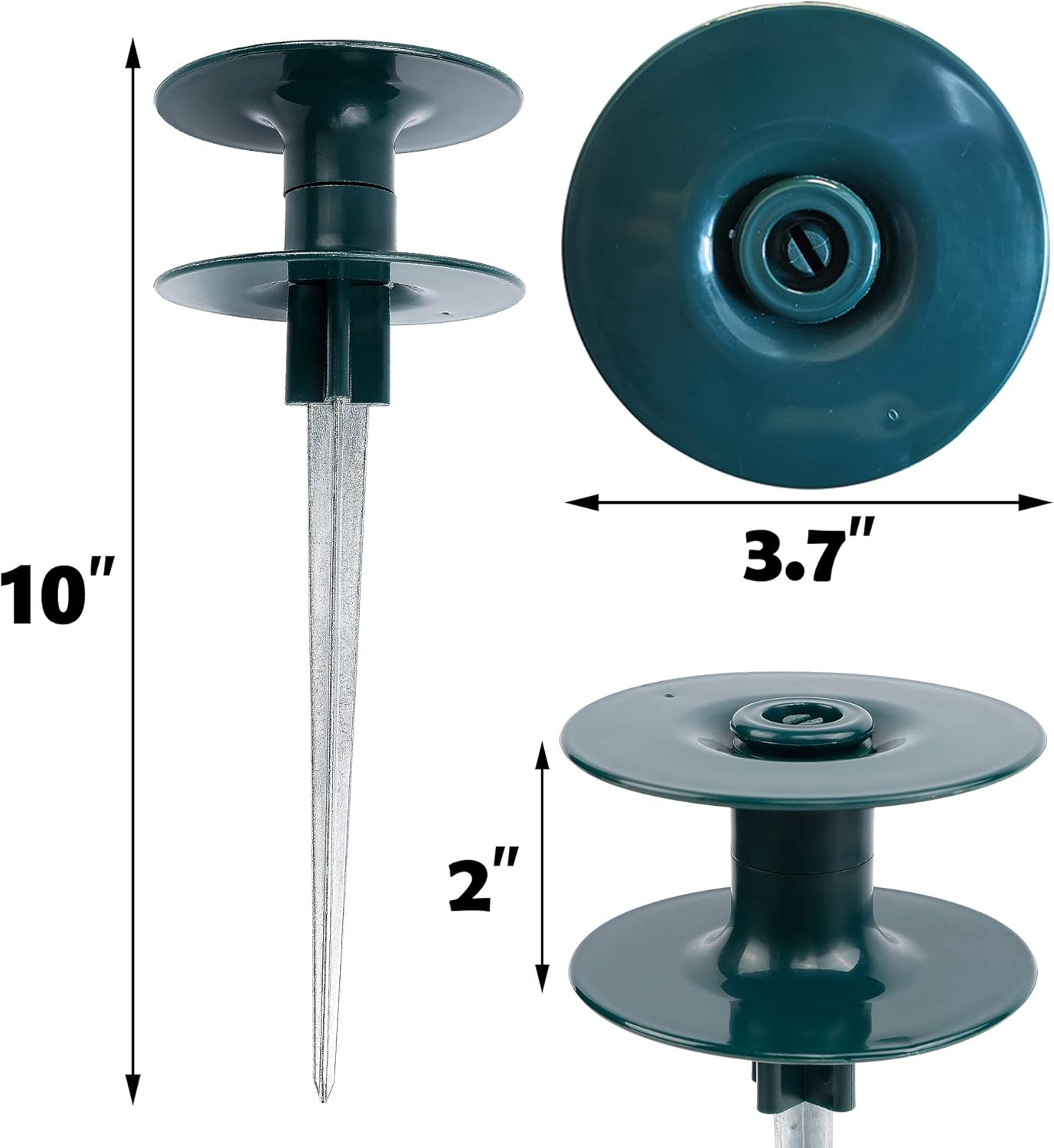 Twinkle Star 10 Inch Garden Hose Guide Spike, Rust Free Zink Sturdy Metal Stake, Heavy Duty Dark Green Spin Top, Keeps Garden Hose Out of Flower beds, for Plant Protection, 2 Pack