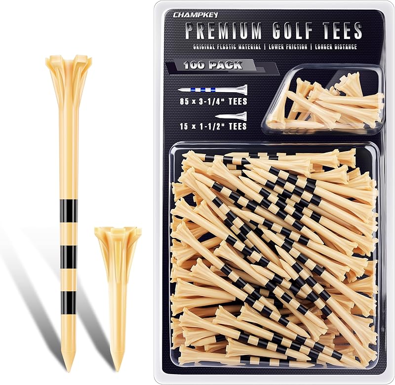 CHAMPKEY Advanced 5-Prong Plastic Golf Tees 100 Pack - 50% Ball Contact Surface Optimization with Longer Distance Performance Golf Tees Plastic
