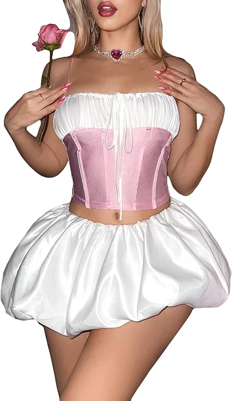 Women's Y2K Bubble Mini Skirt Low Waist Ruffle Short Hem A Line Pleated Balloon Skirt Bloomers