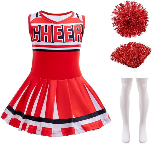 Dressy Daisy Girls Cheerleader Cheerleading Halloween Cheer Costume Dress Up Outfit Uniform with Poms Poms and Socks