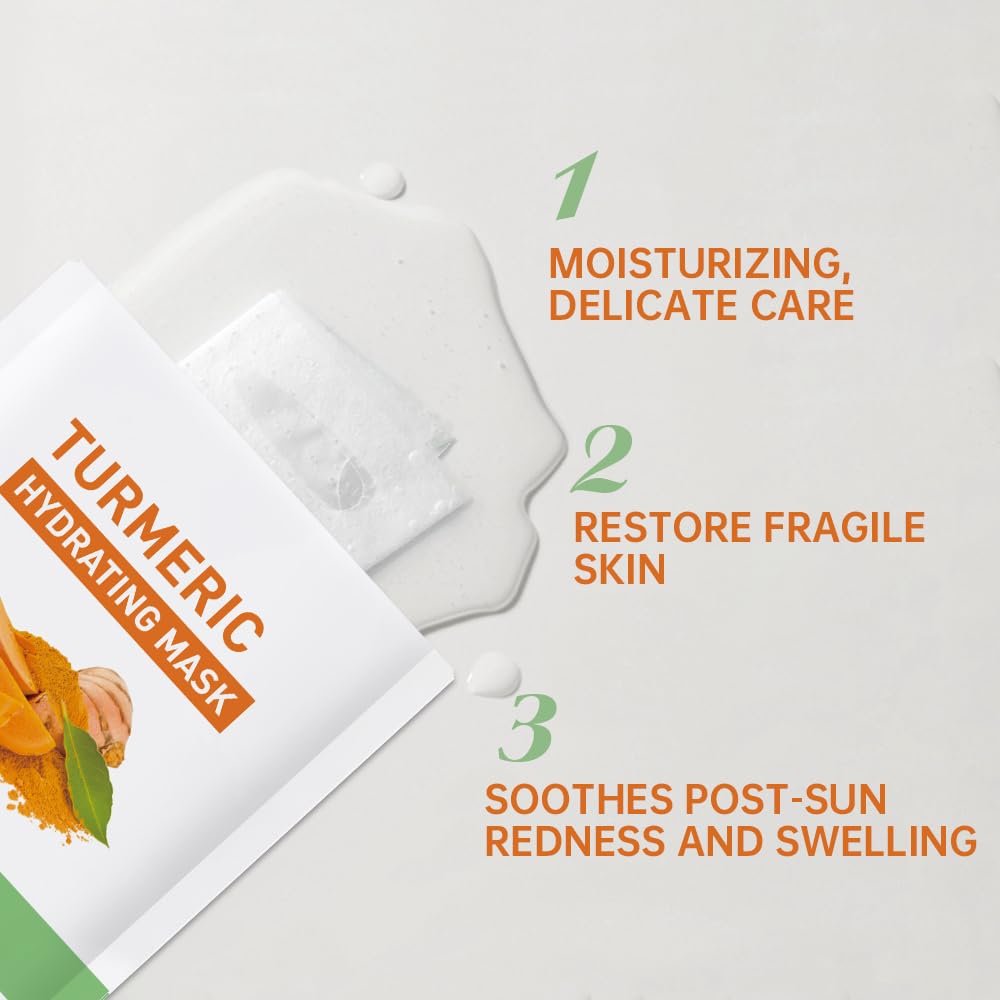 5 Packs Turmeric Hydrating Mask Face Sheet Mask for Ance, Restore Fragile Skin, Soothes Post-Sun Skin, Moisturizing & Firming Face Masks Skincare, Facial Mask Sheet Masks for Oil Control